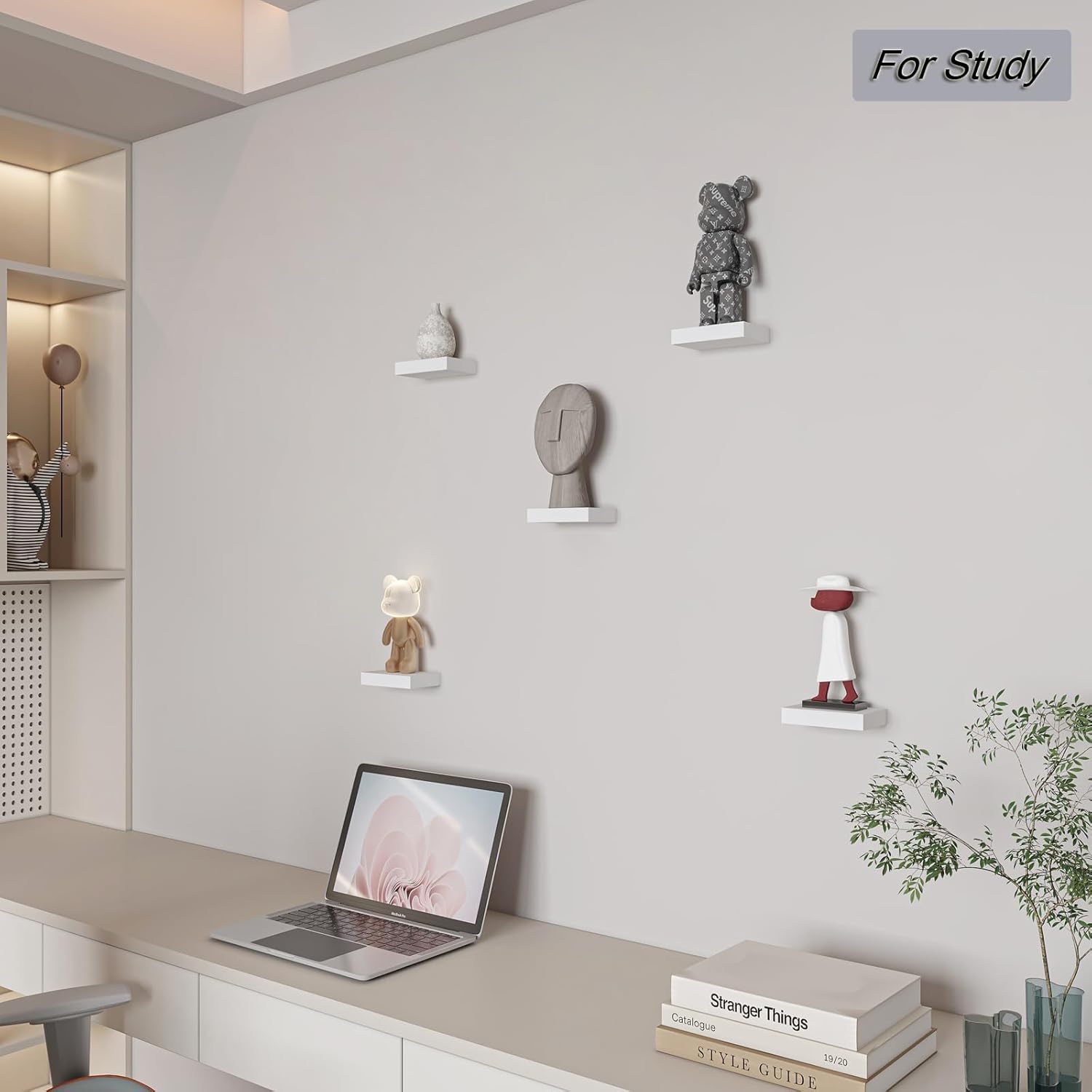 HAO Small Floating Shelf Set of 5 White 6 Inch Wall Mount