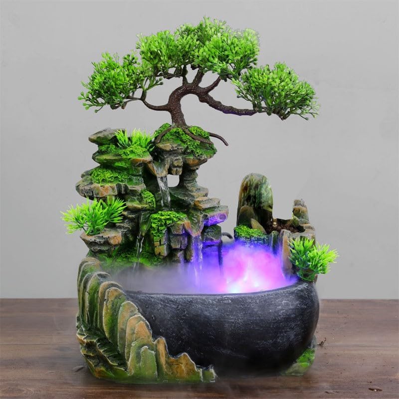 BRAVECOW Indoor Relaxation Desktop Fountain with Atomizer and Light
