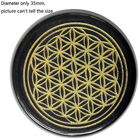 Natural Black Agate Flower of Life Healing Crystal Stone