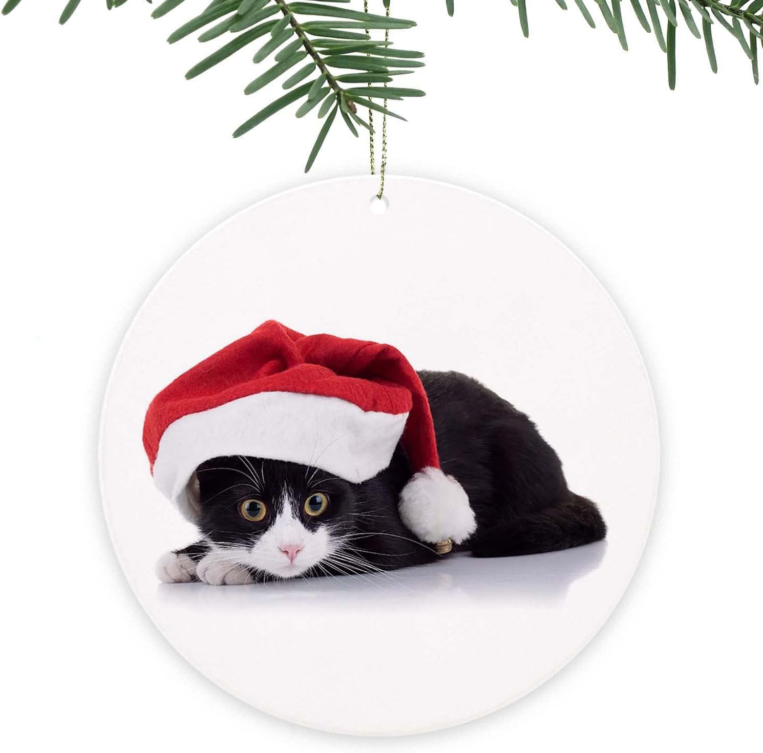 MEVRA Black Cat Christmas Ornament with Golden Lanyard