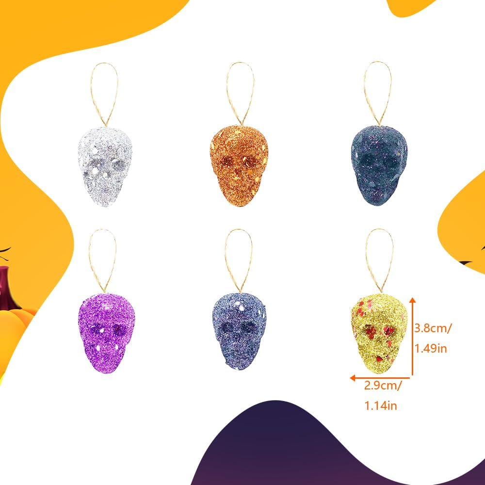 Halloween Glitter Skull Hanging Ornaments 24 Pack