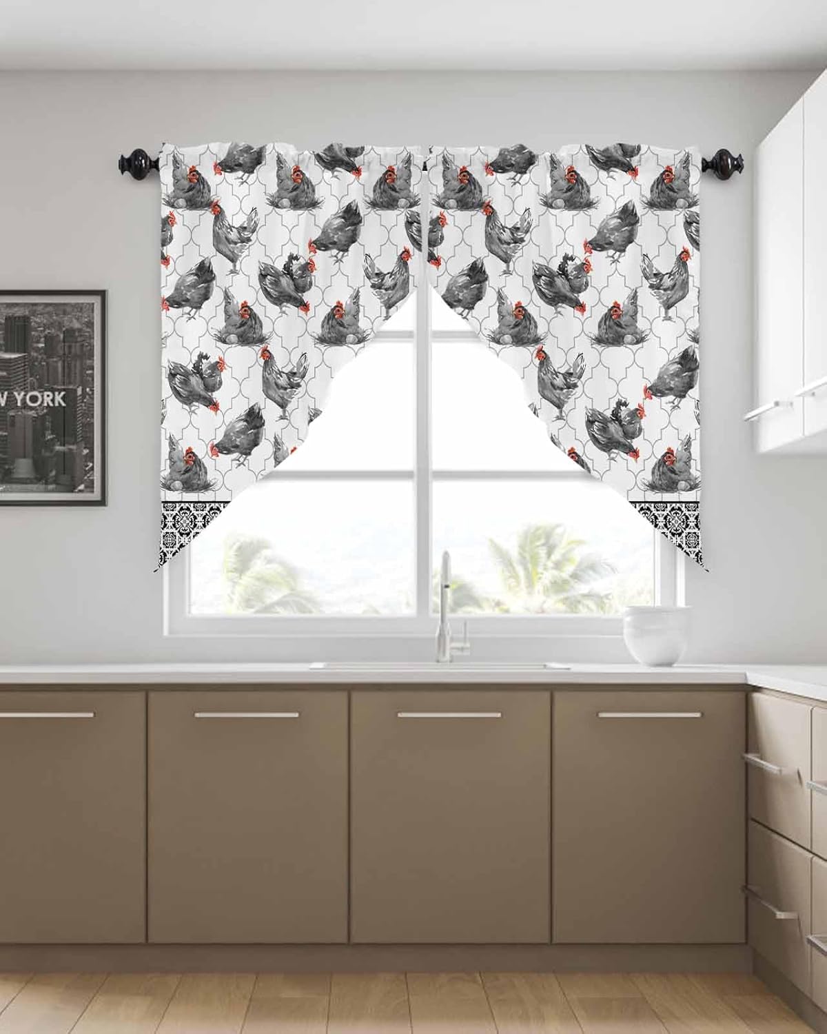 Retro Swag Curtains Farmhouse Rooster Kitchen Valance 28x36 Panel