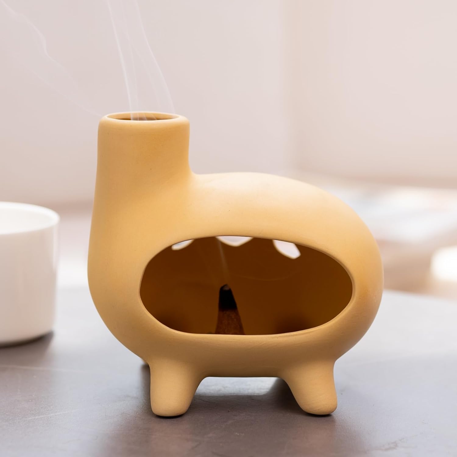 Elegant Handcrafted Ceramic Palo Santo Burner with Yellow Terracotta Feet