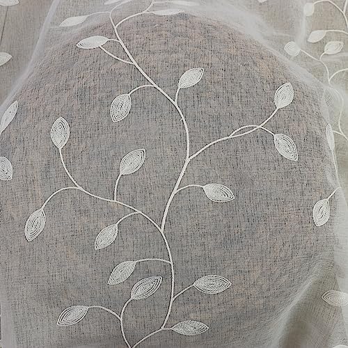Slow Soul Set of 2 White Leaf Sheer Curtains