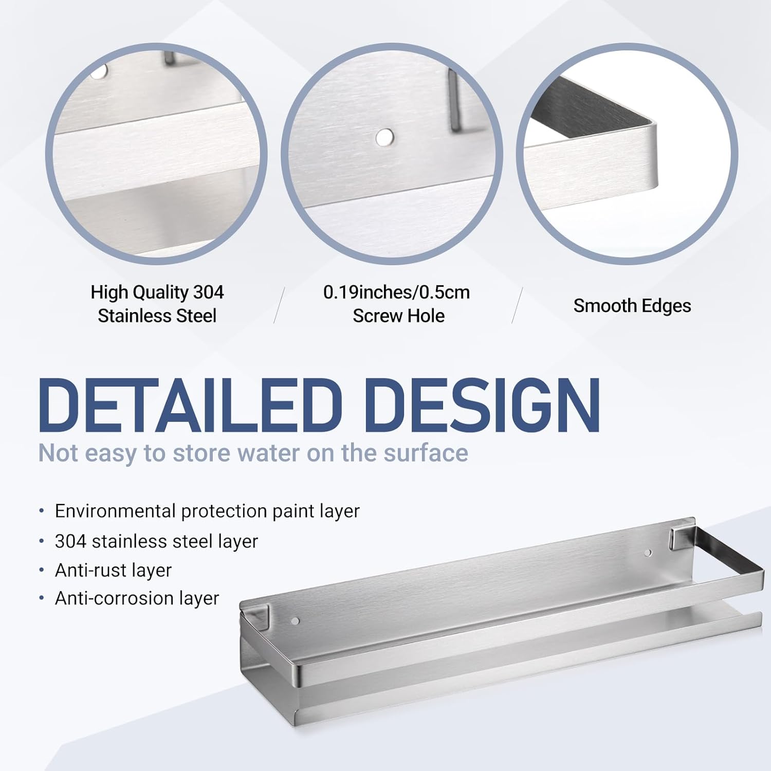 2 Pack Stainless Steel Floating Bathroom Shelf with Guardrails