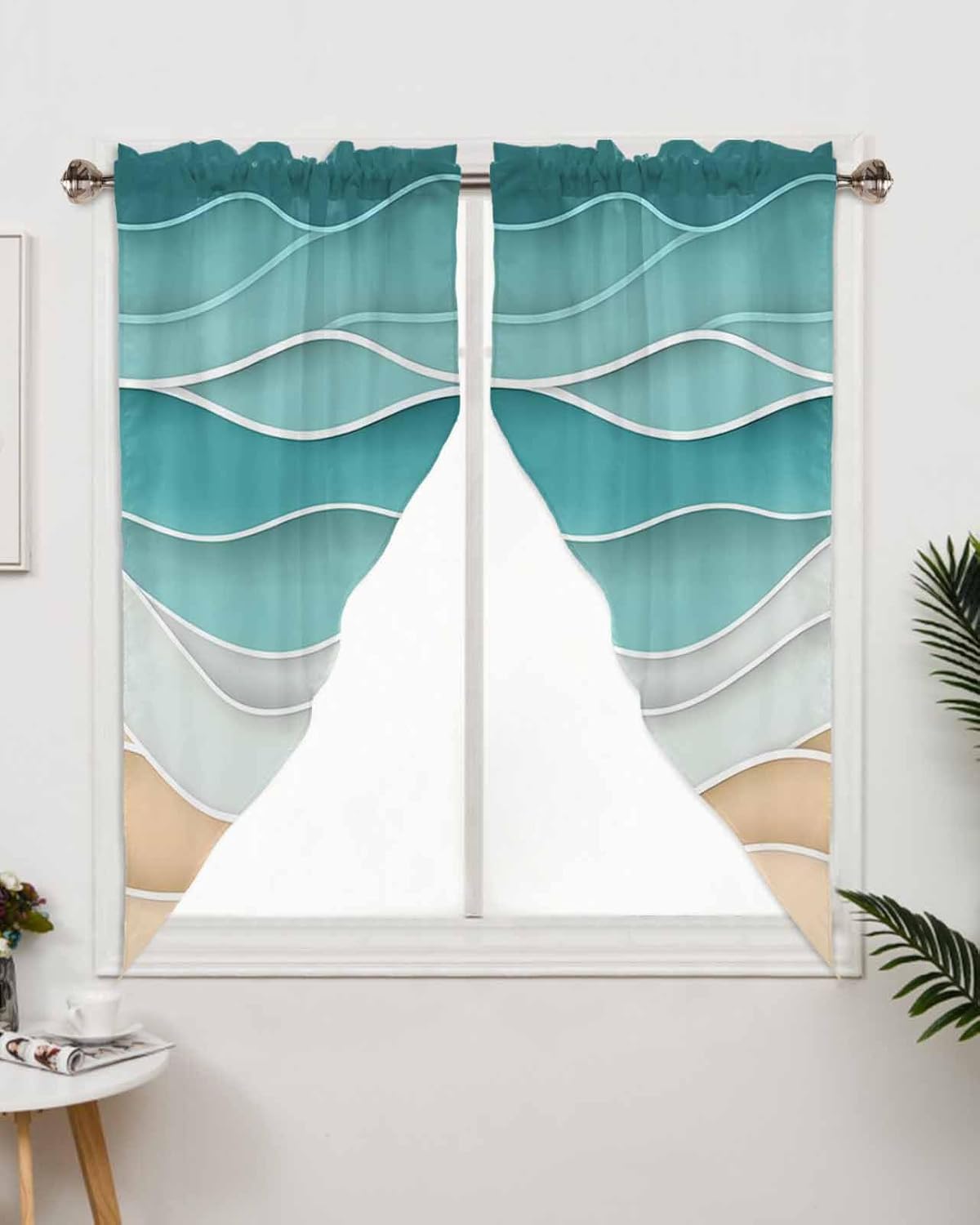 Turquoise Ocean Wave Swag Valance 72 x 45