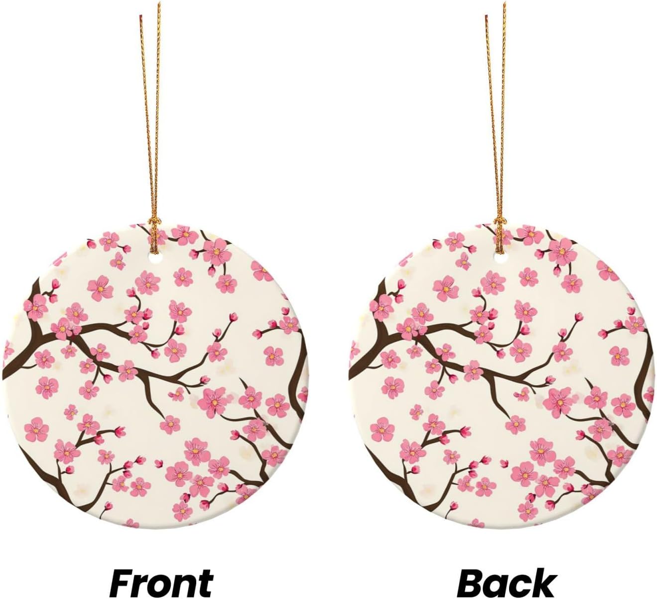 Pink Cherry Blossom Round Ceramic Christmas Ornaments