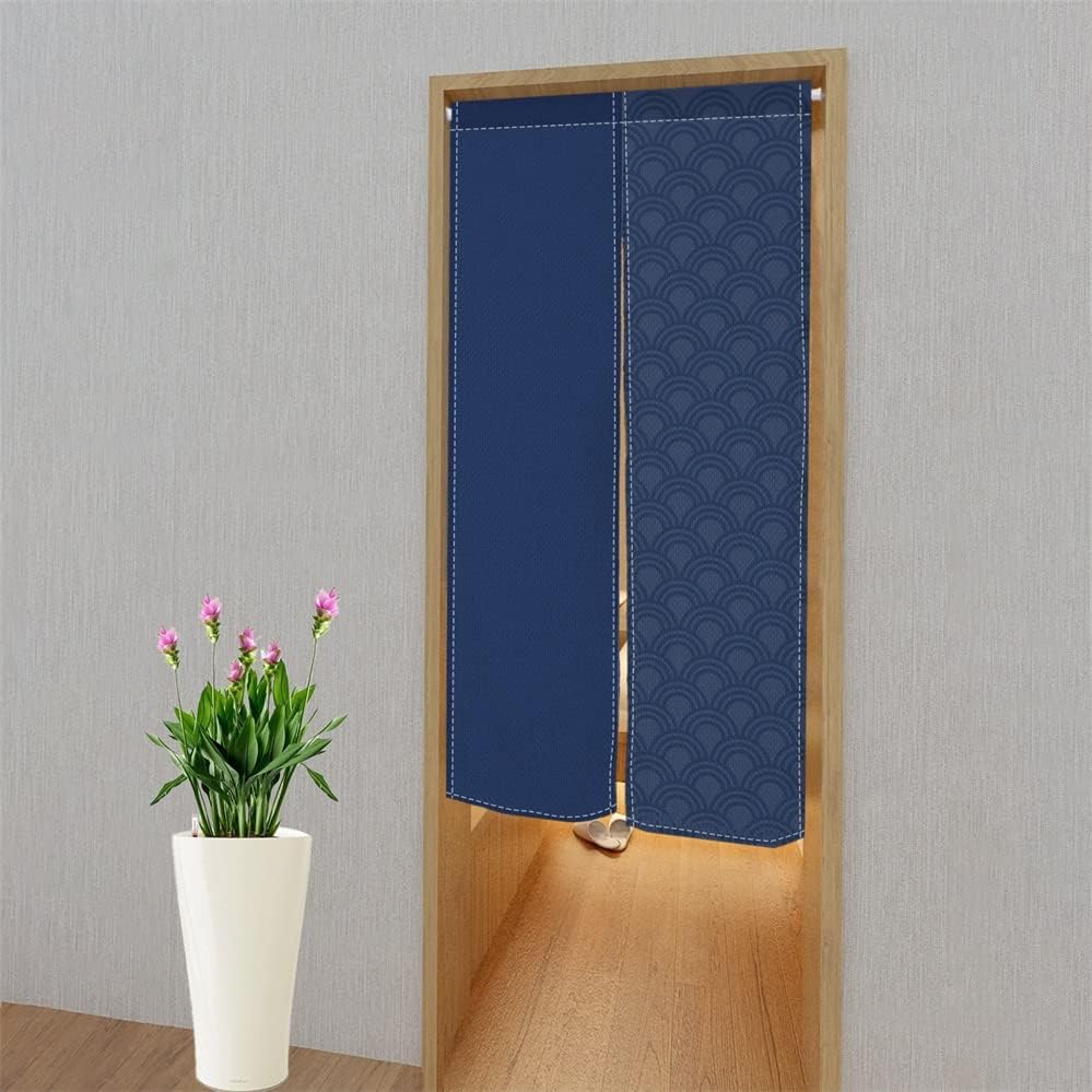 Leowefowa Japanese Noren Curtain Wave Navy Blue 34x48