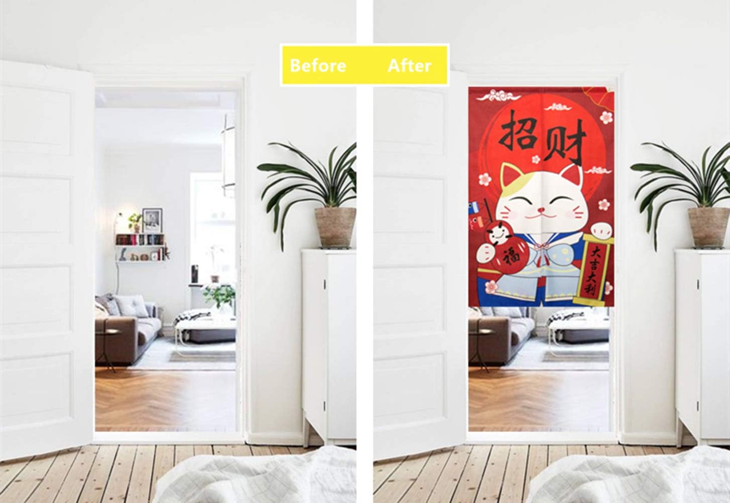 BAIHT HOME Door Curtain with Lucky Cat Design
