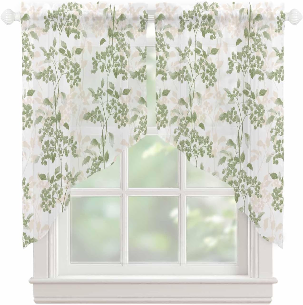 Sage Green Floral Swag Curtains 2 Panels Set