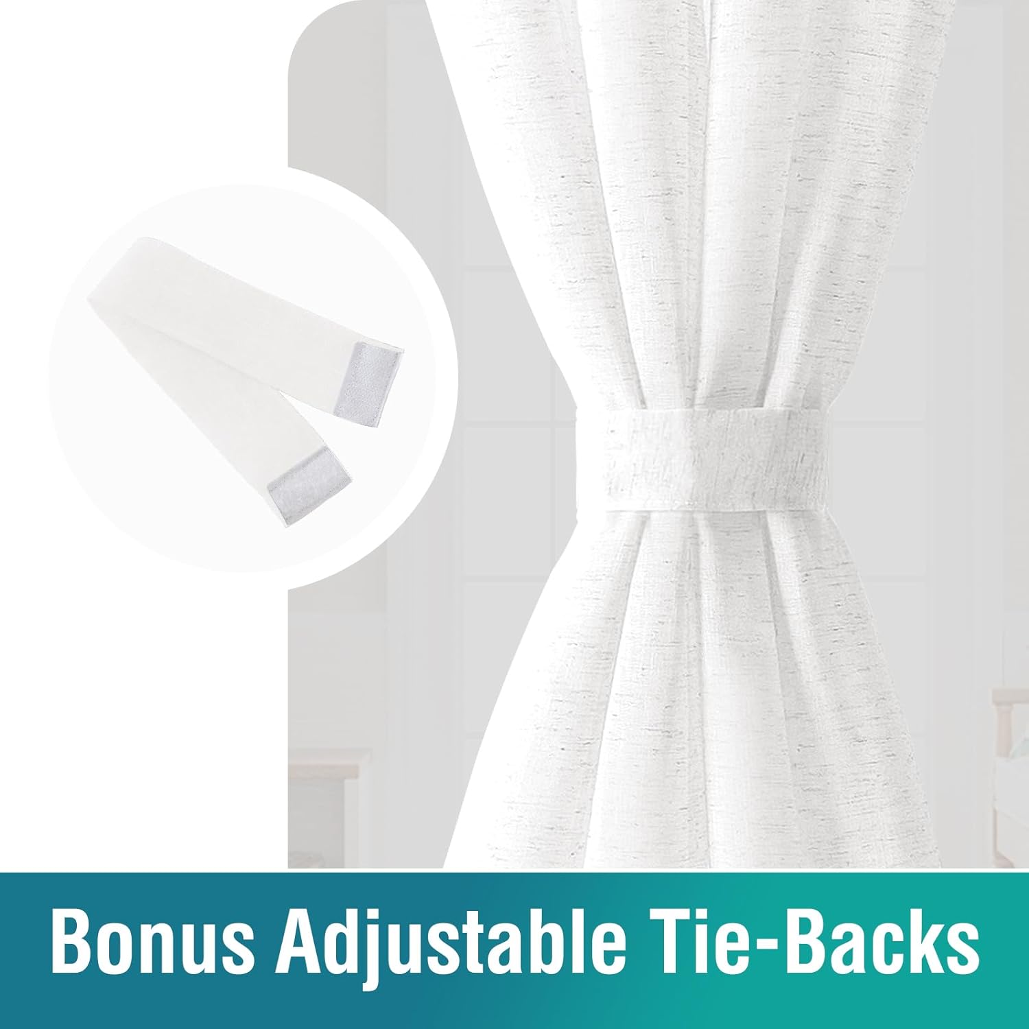 Turquoize White Linen French Door Curtains 52x72 2 Panels