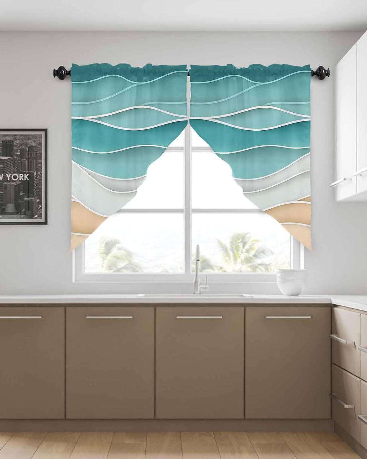 Turquoise Ocean Wave Swag Valance 72 x 45