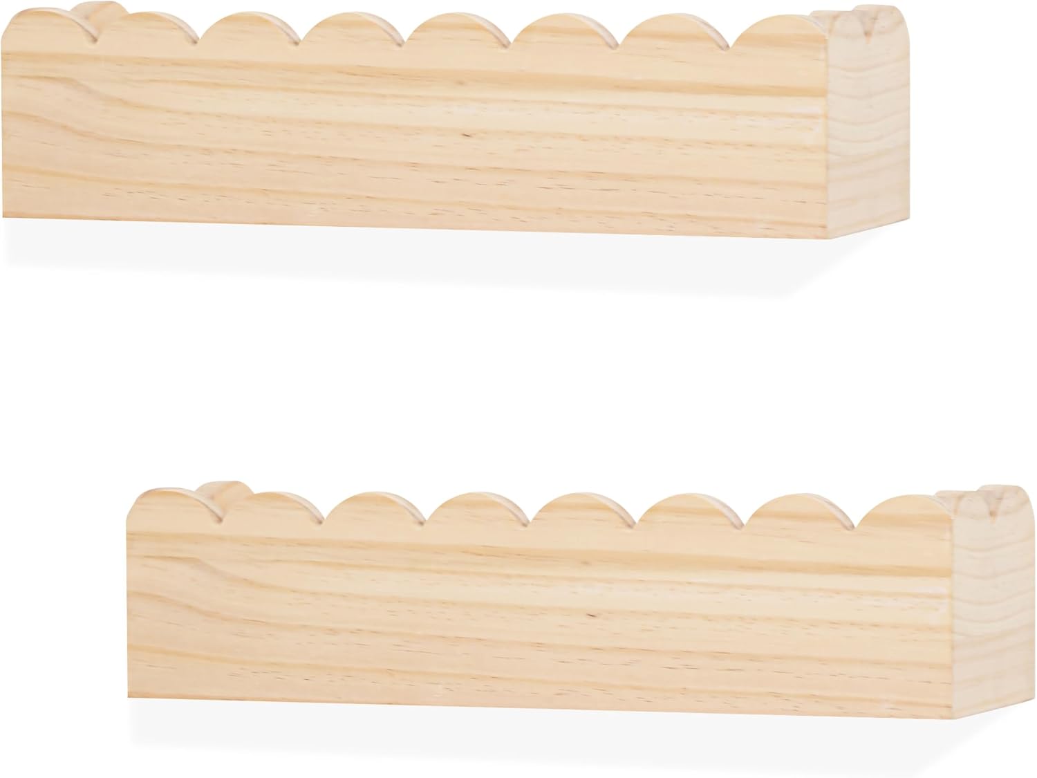 Wood Floating Shelves 2 Pack Scalloped Pine Natural