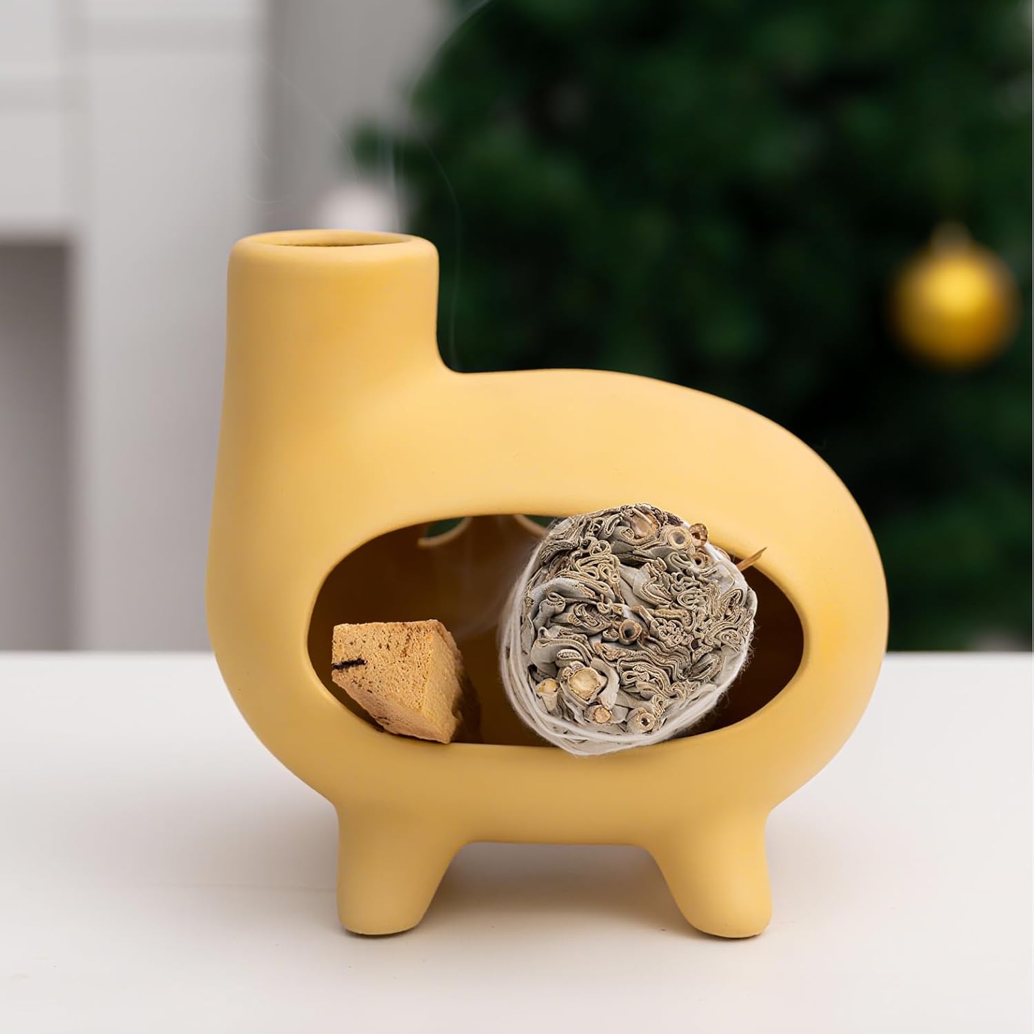 Elegant Handcrafted Ceramic Palo Santo Burner with Yellow Terracotta Feet