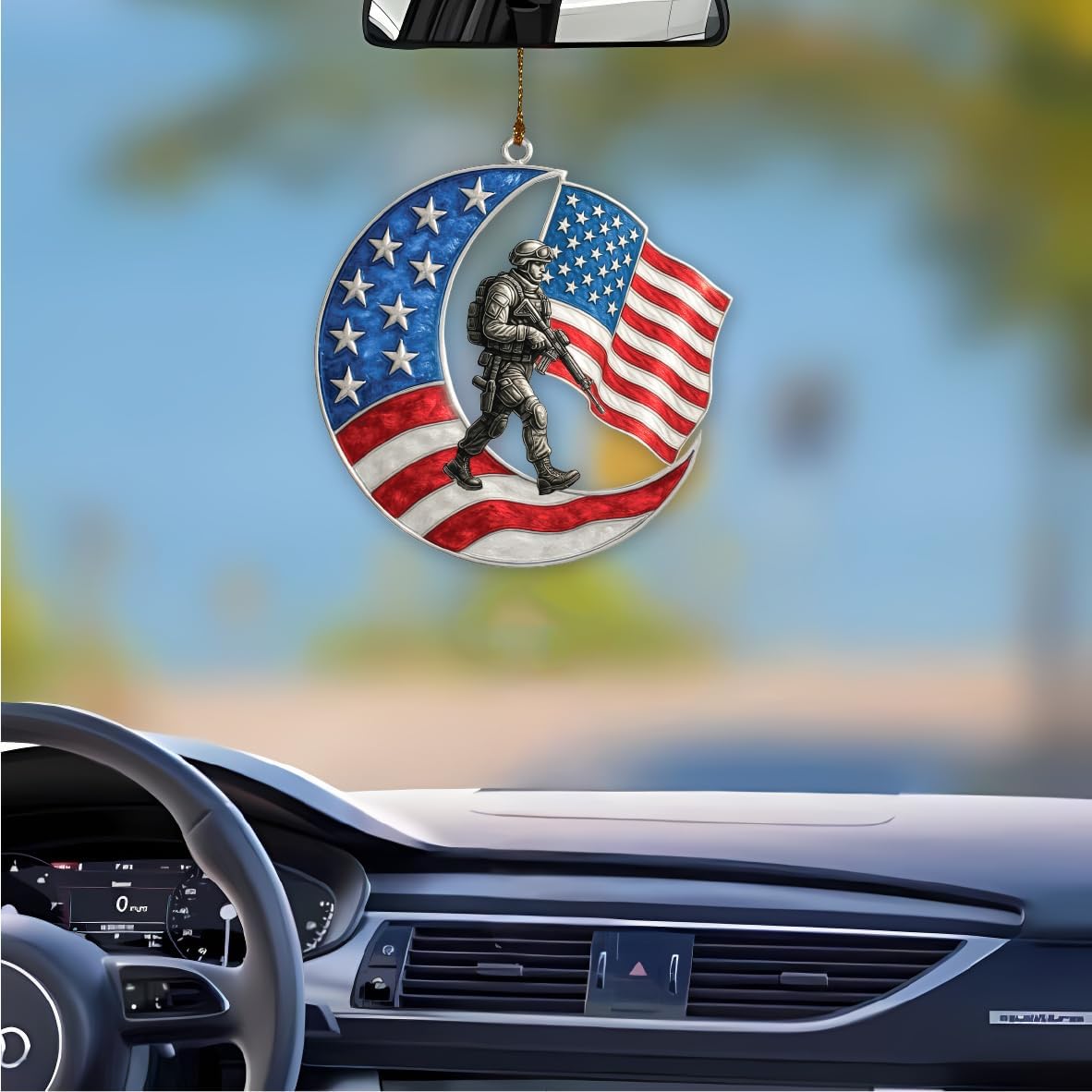 Patriotic Soldier Moon Acrylic Ornament 4-Inch