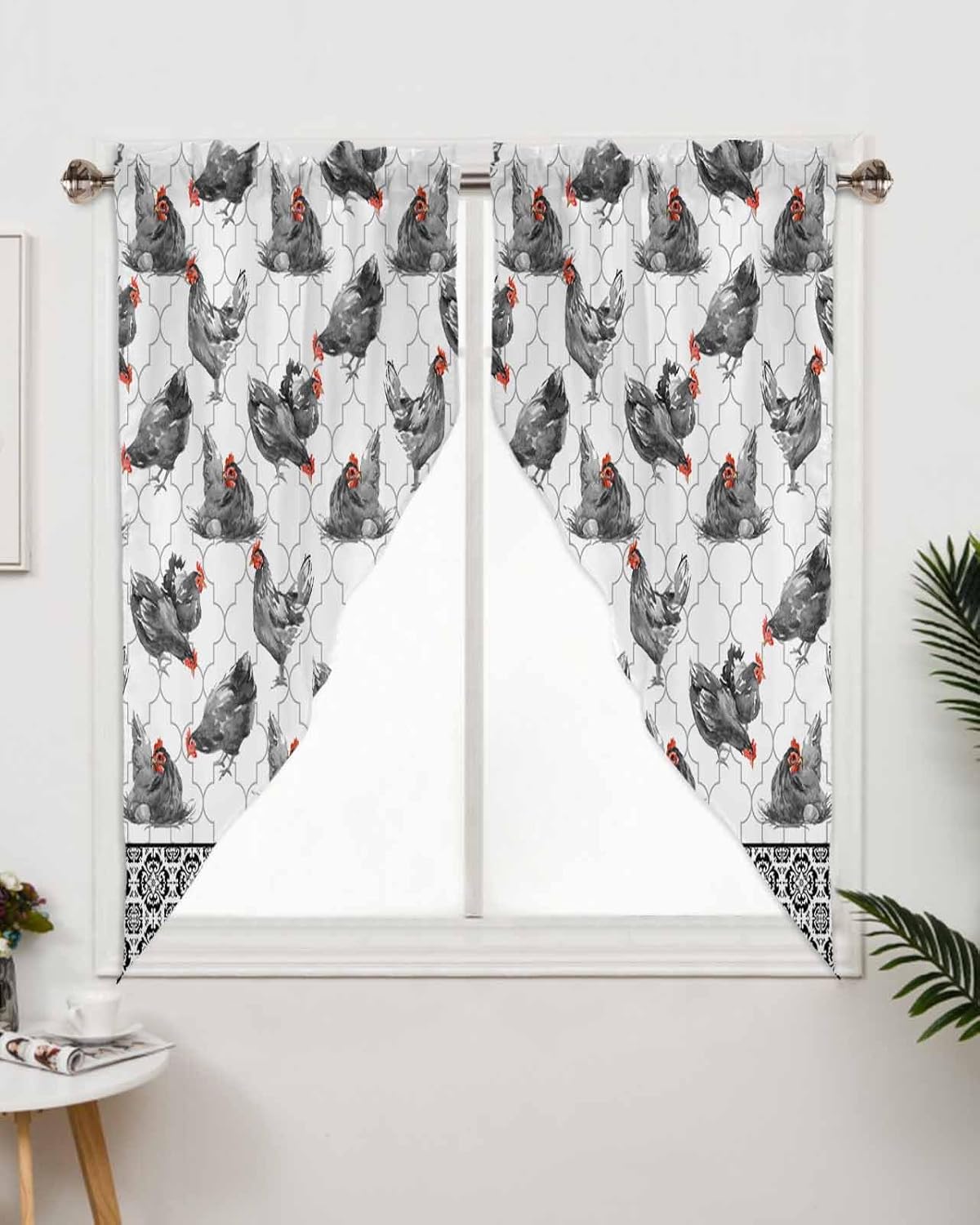 Retro Swag Curtains Farmhouse Rooster Kitchen Valance 28x36 Panel