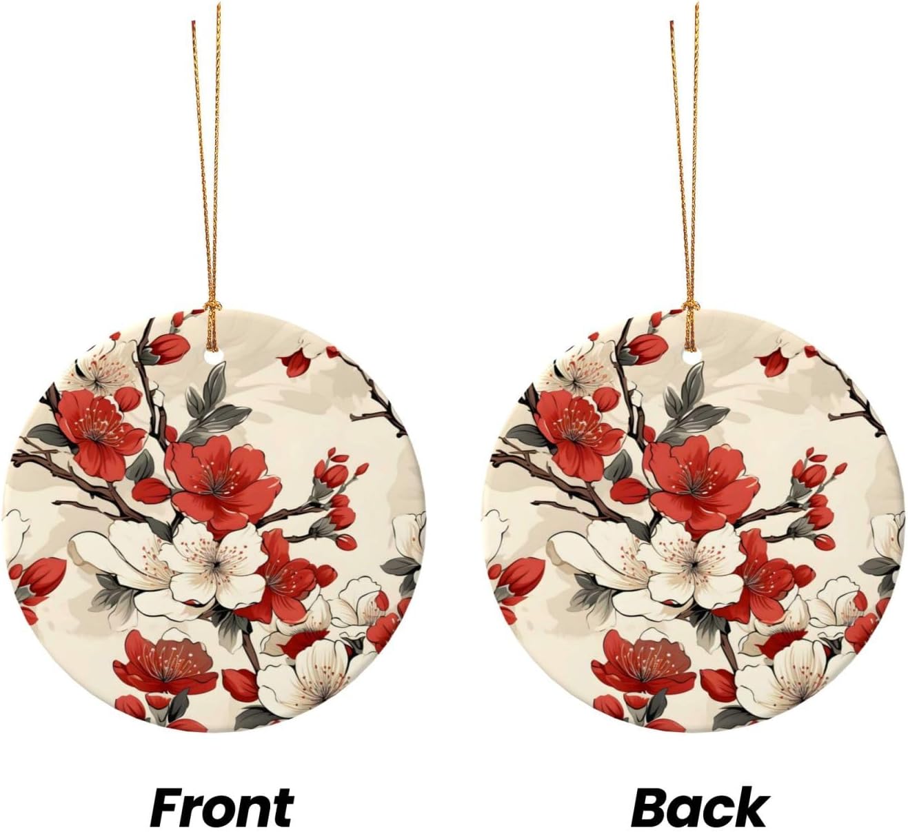 Christmas Ornaments White Red Cherry Blossom Ceramic Round Pendant Decor
