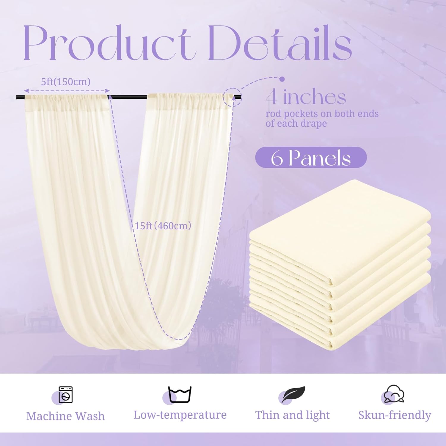 6 Panels Ivory Ceiling Drapes for Wedding