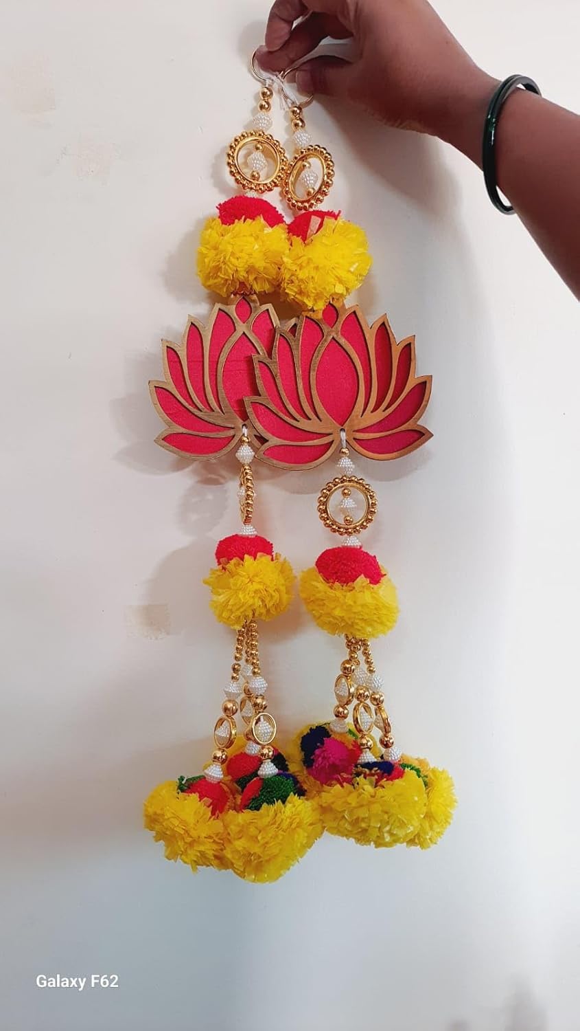 Set of 2 Lotus Marigold Wall Hangings for Home Diwali Decoration