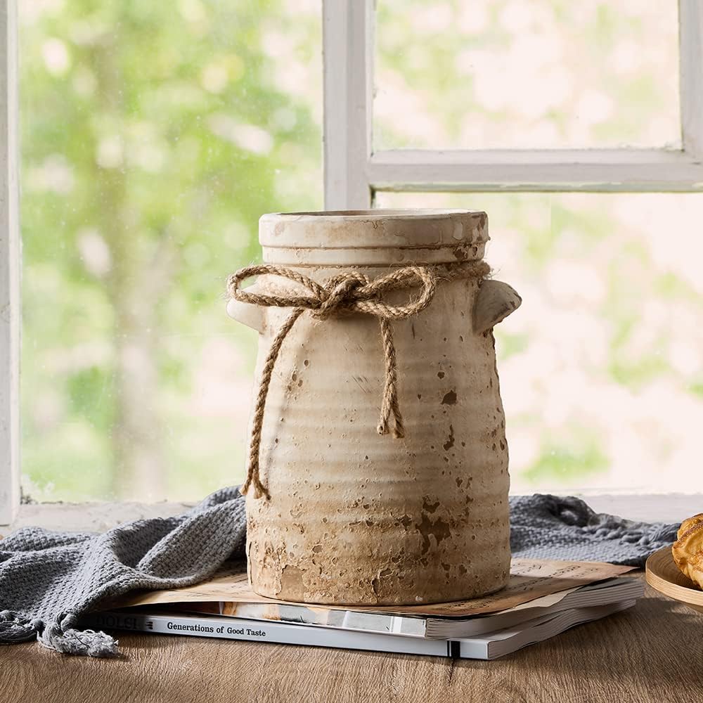 SIDUCAL Ceramic Flower Vase 8 Inch Rustic Decor