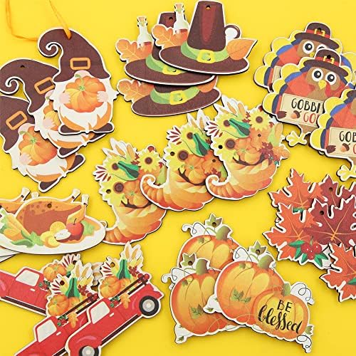 24 Pcs Wood Fall Thanksgiving Hanging Ornaments