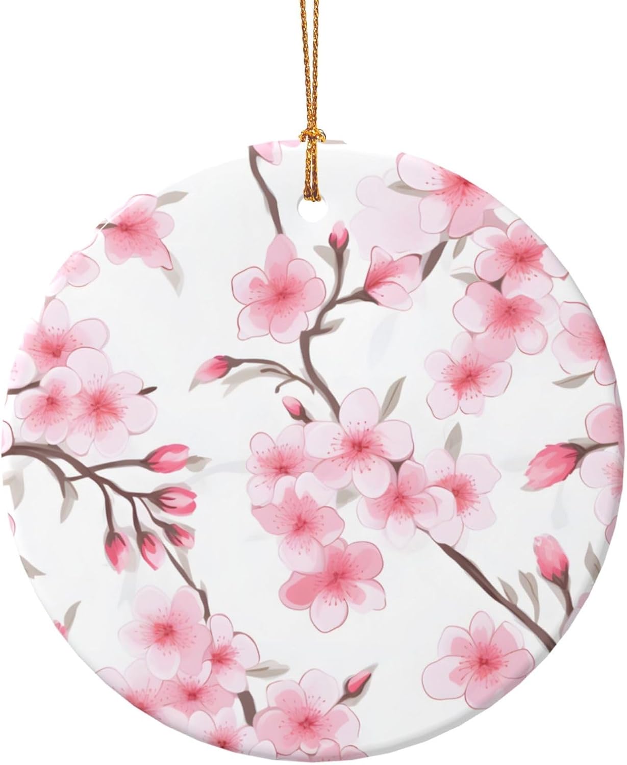 Pink Cherry Blossom Round Ceramic Christmas Ornaments 1