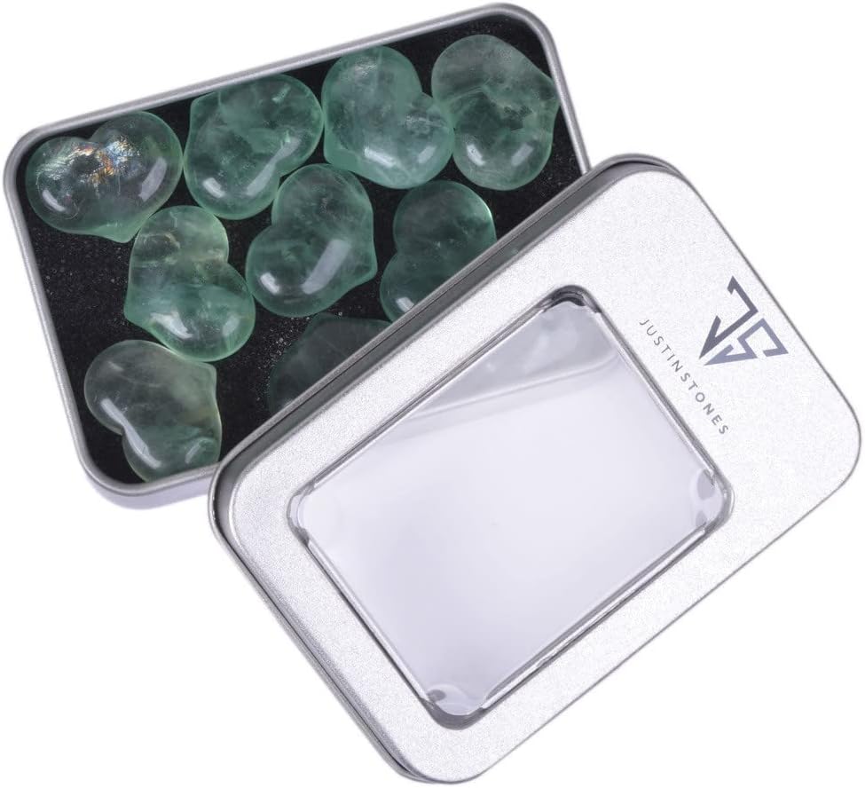 Justinstones Green Fluorite Puff Heart Crystal Pack of 10