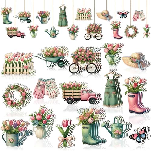 48PCS Spring Wooden Flower Hanging Decorations