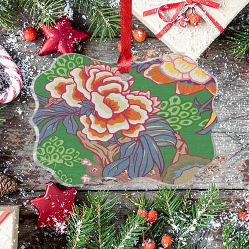 Clear Acrylic Emerald Green Chinoiserie Floral Ornament