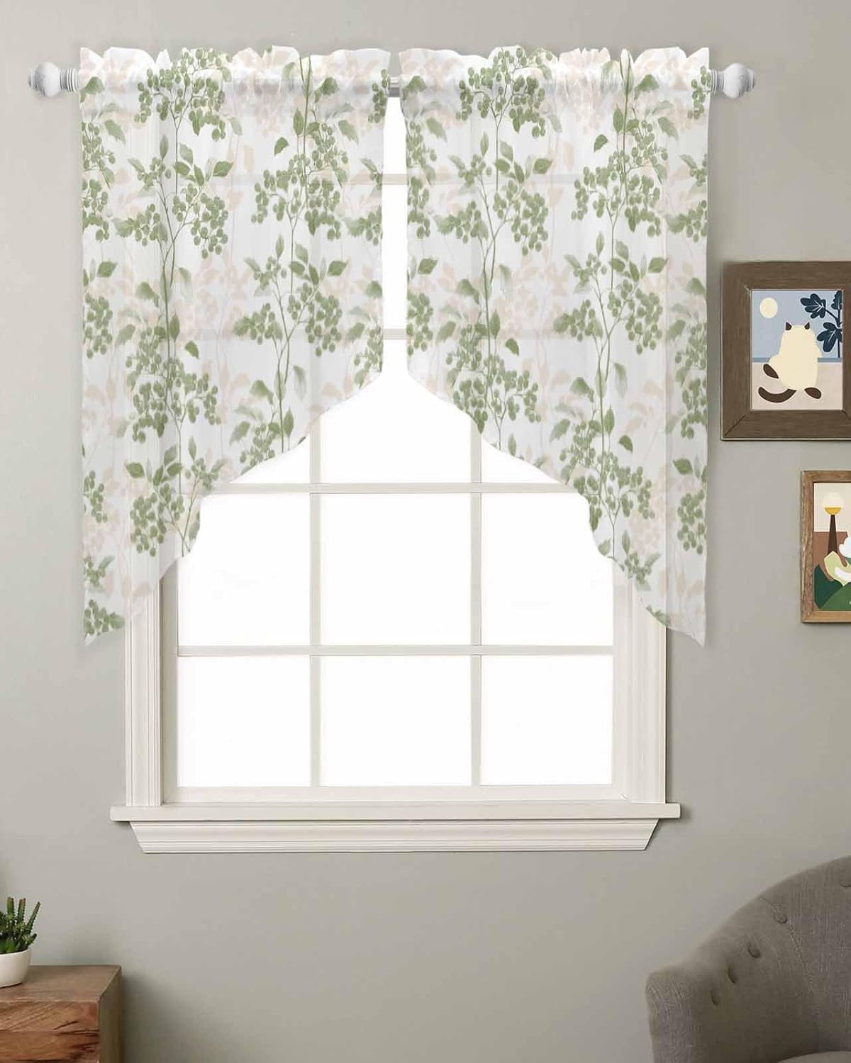Sage Green Floral Swag Curtains 2 Panels Set