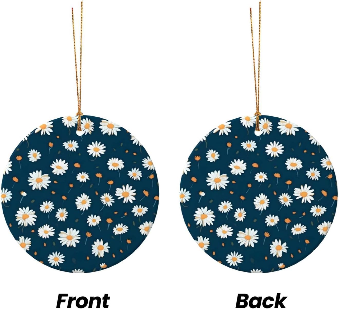 Christmas Ornaments Daisy Flower Round Ceramic Pendant Decor