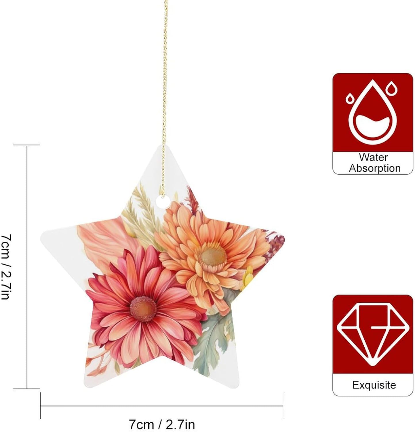Christmas Flower Star Ceramic Hanging Ornament