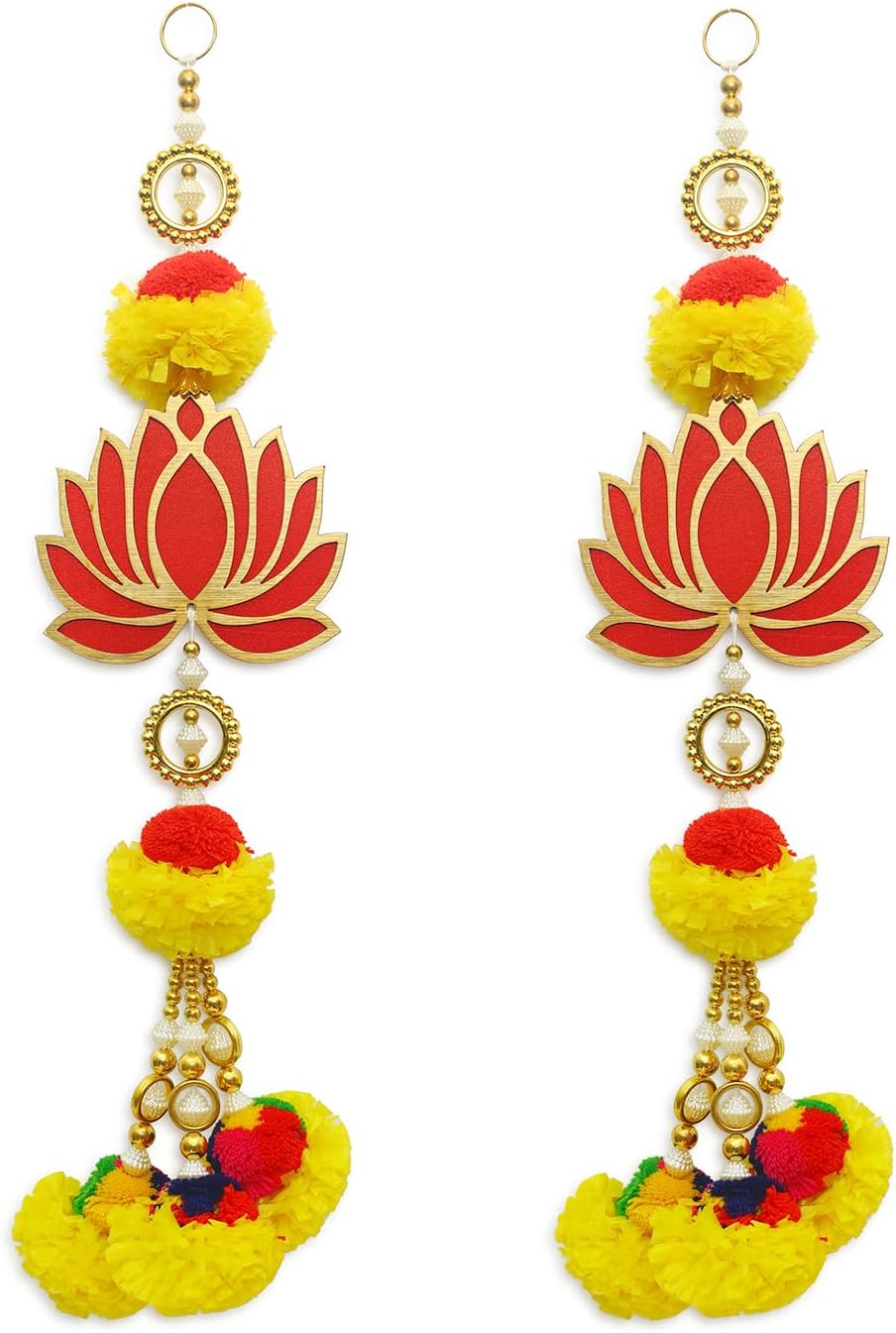 Set of 2 Lotus Marigold Wall Hangings for Home Diwali Decoration