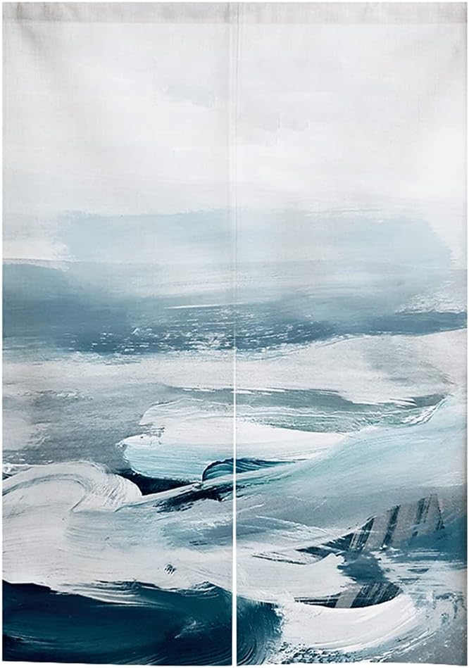 Japanese Noren Door Curtain Abstract Ocean Blue Art Panel