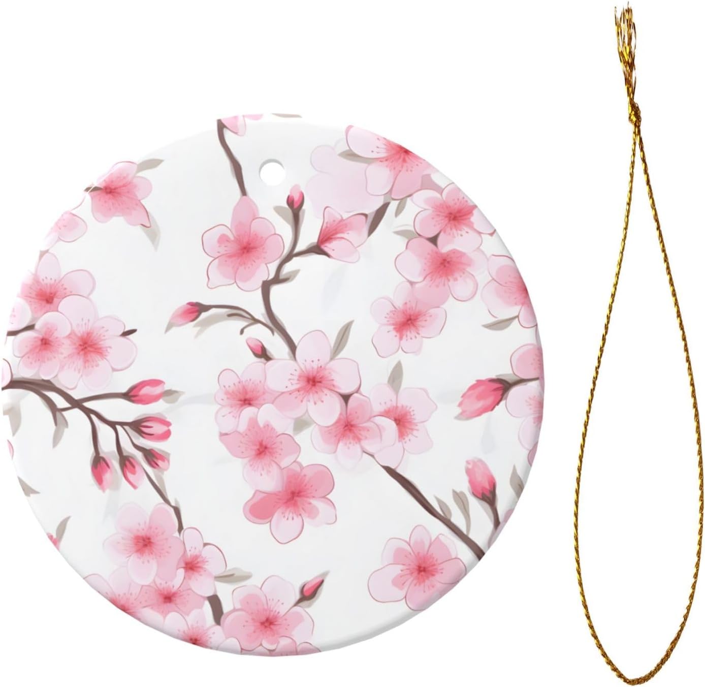 Pink Cherry Blossom Round Ceramic Christmas Ornaments 1