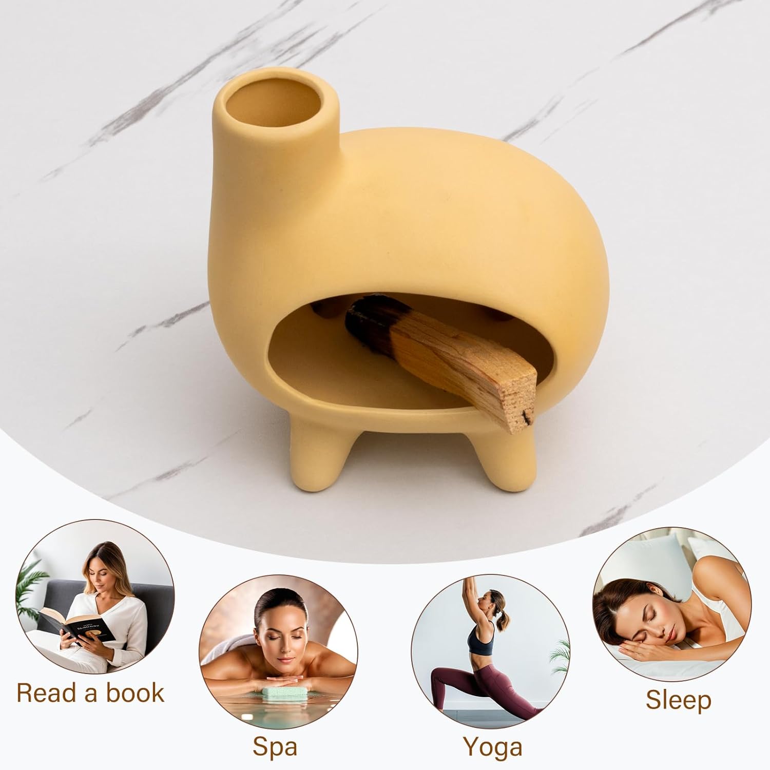 Elegant Handcrafted Ceramic Palo Santo Burner with Yellow Terracotta Feet