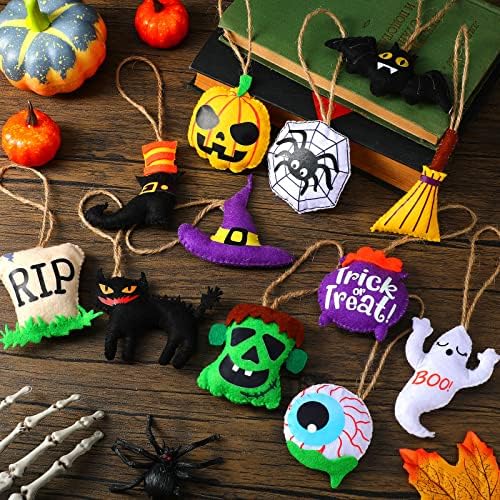12 Halloween Tree Ornaments - 3D Felt Decorations