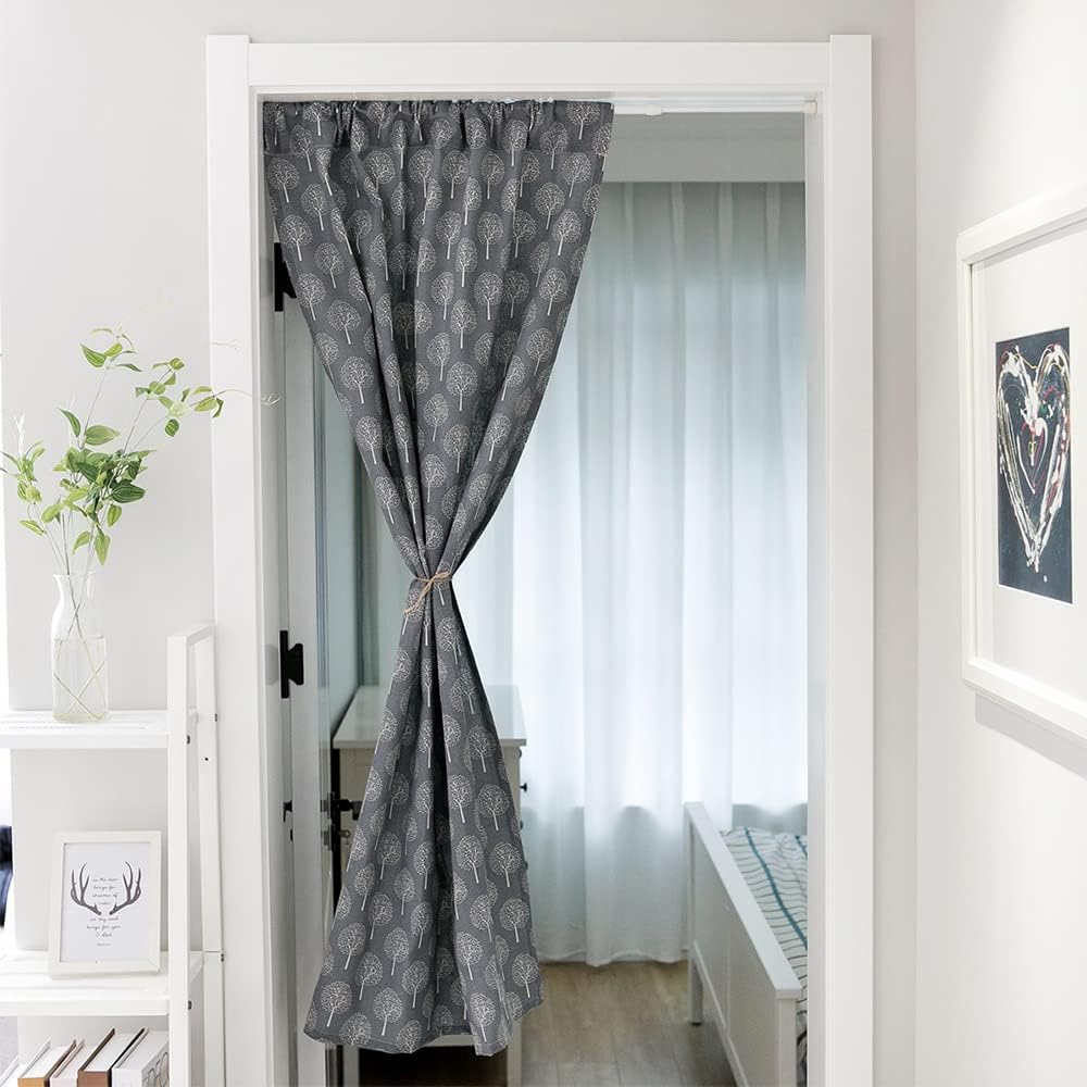 Huamengoo Door Curtain Panel Geometric Curtain Grey Tree