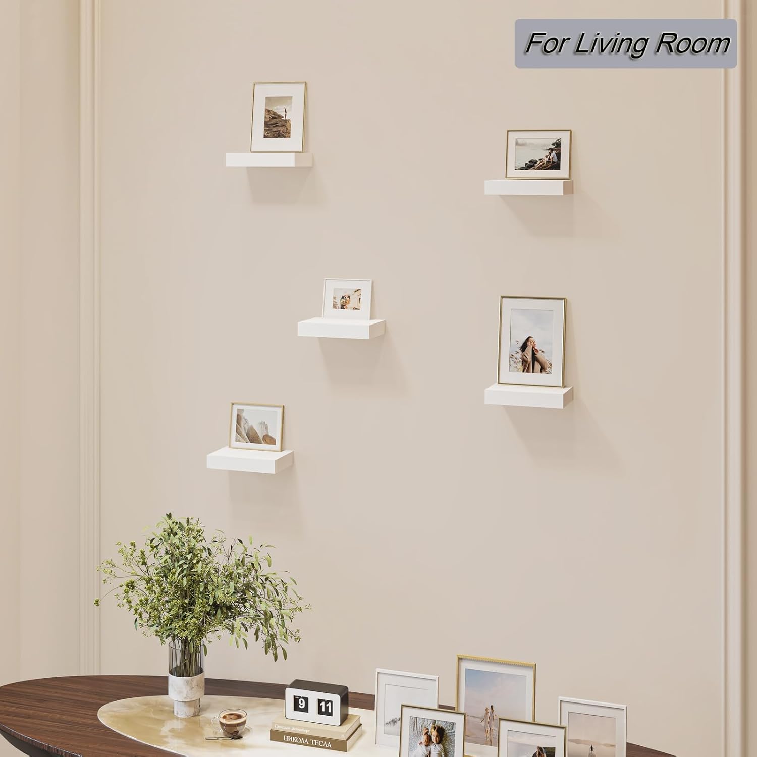 HAO Small Floating Shelf Set of 5 White 6 Inch Wall Mount