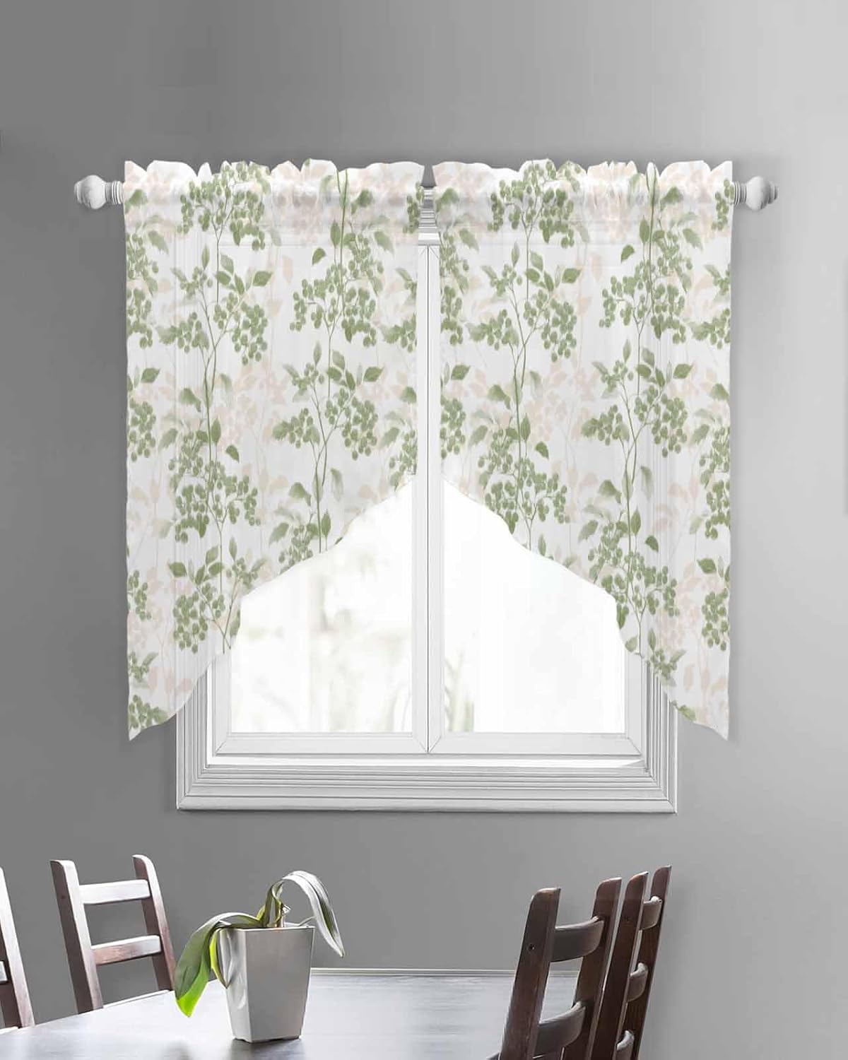 Sage Green Floral Swag Curtains 2 Panels Set