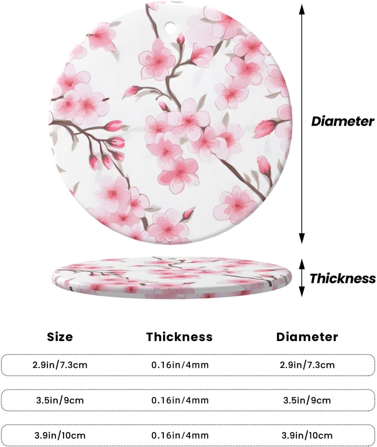 Pink Cherry Blossom Round Ceramic Christmas Ornaments 1