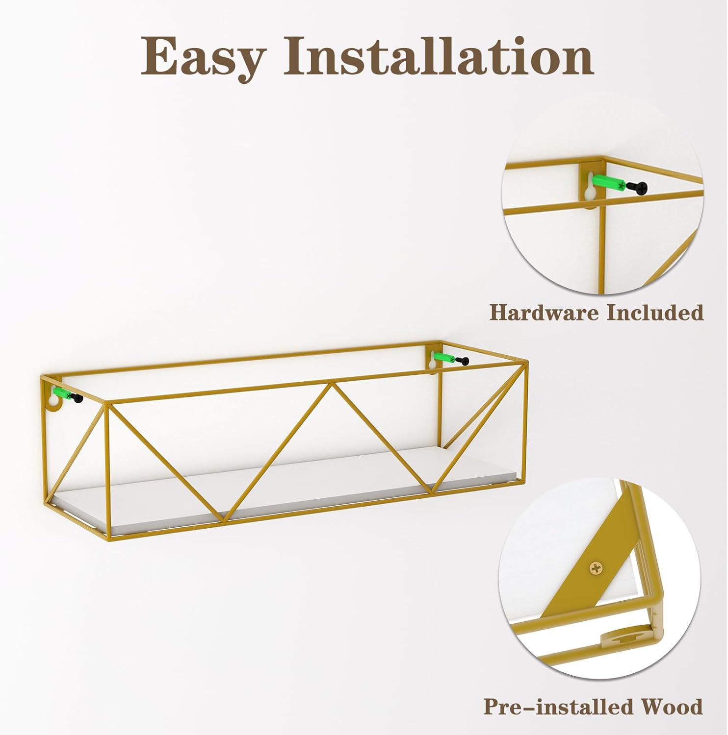 CRUGLA Gold Floating Shelves Wall Mounted Set of 5