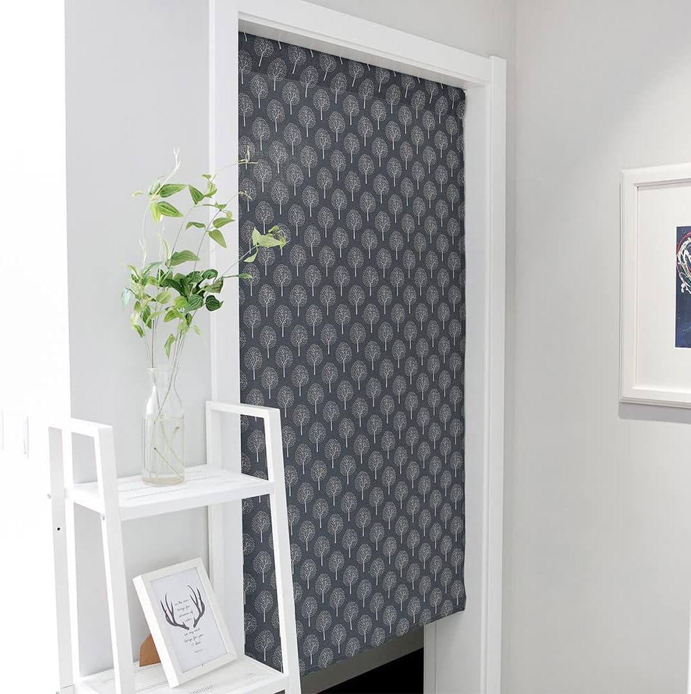 Huamengoo Door Curtain Panel Geometric Curtain Grey Tree