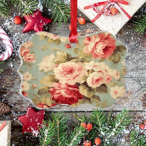 Clear Acrylic Christmas Ornament with Red Pink Roses
