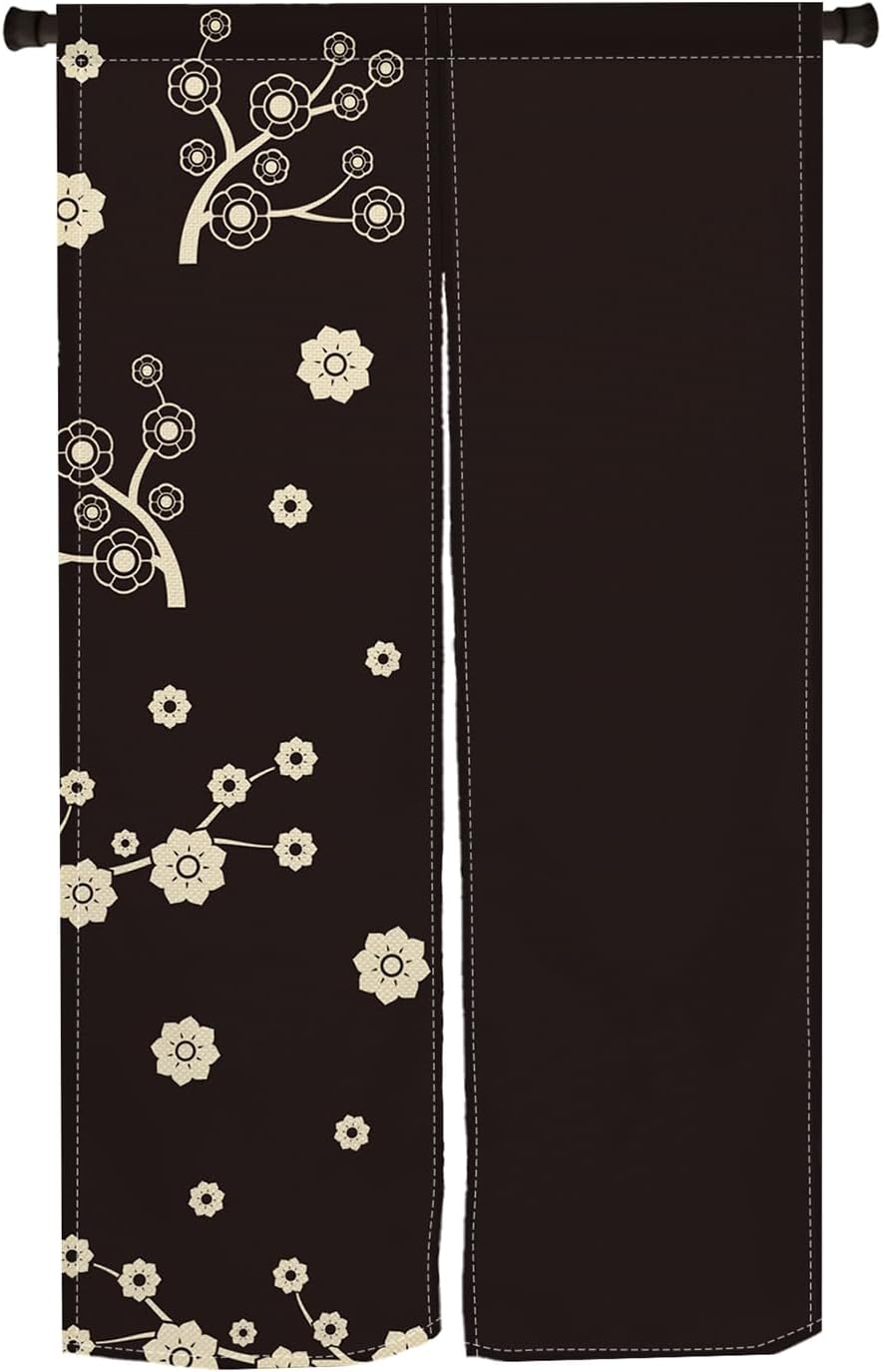 Japanese Noren Door Curtain with Cartoon Flower Tree Print