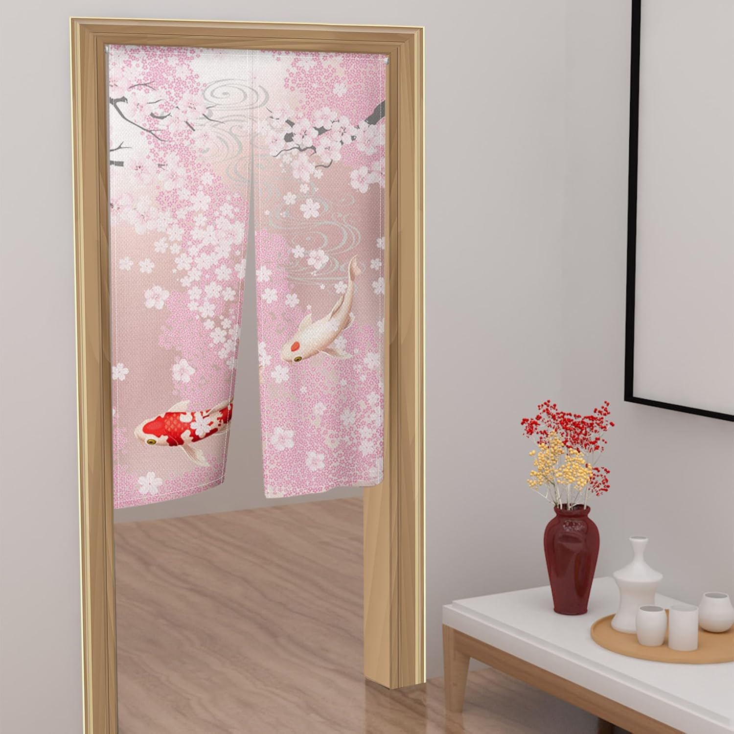Leowefowa Pink Cherry Blossom Noren Curtain 335x709