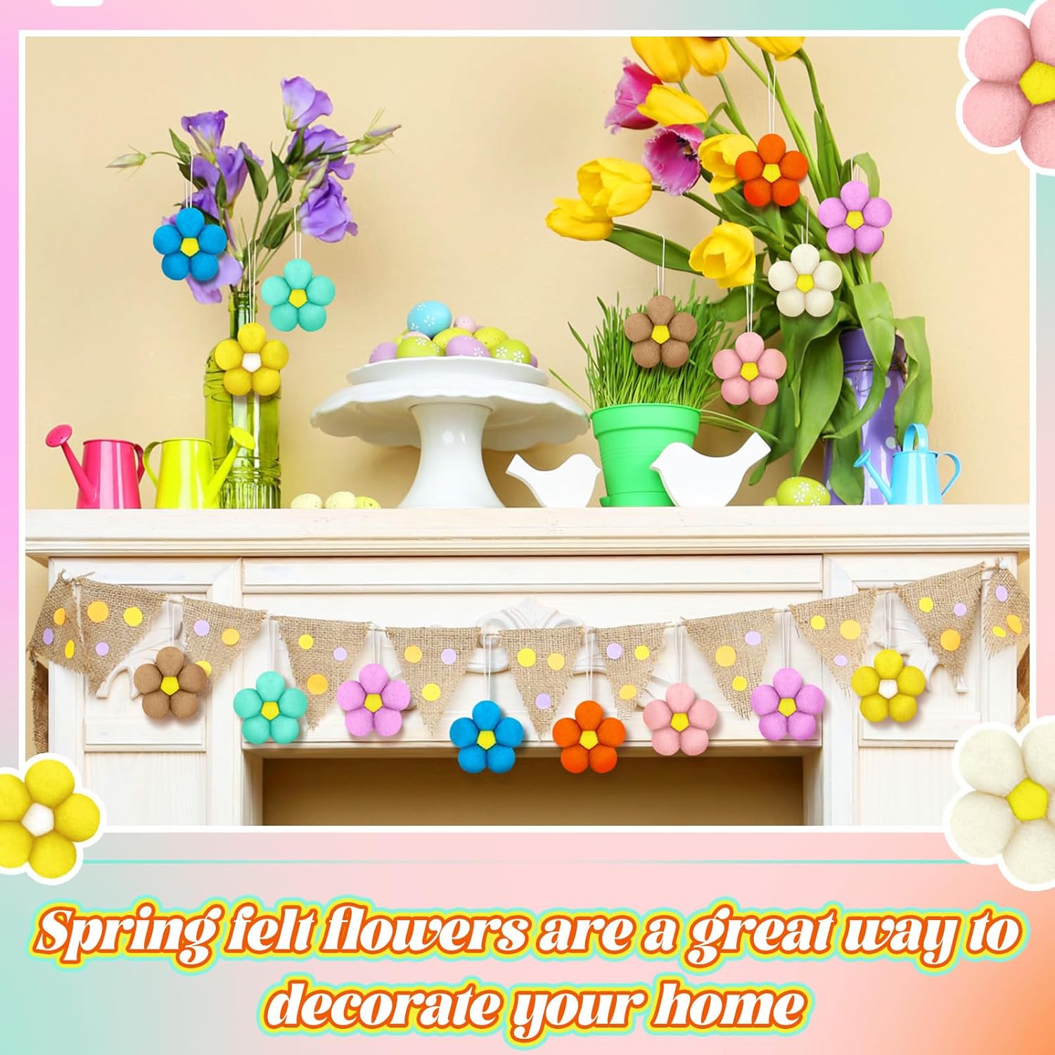 32 Pcs Summer Daisy Felt Flower Hanging Ornament Set
