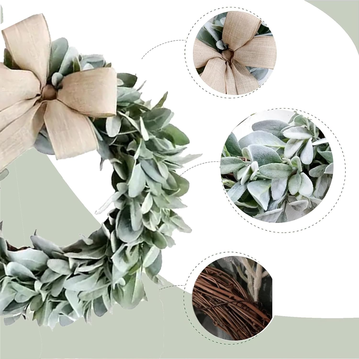 Lambs Ear Teardrop Front Door Wreath