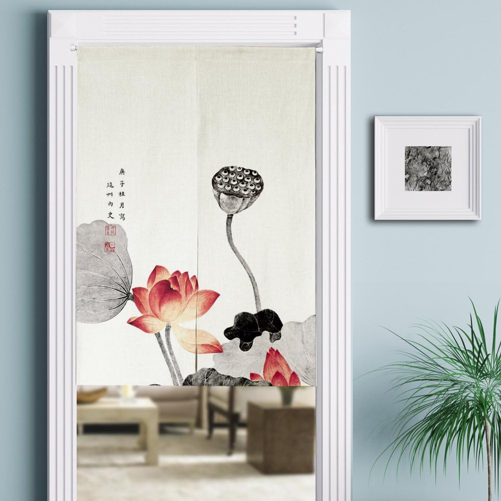 MYRU Japanese Noren Door Curtain Red Lotus 335x59 Inches