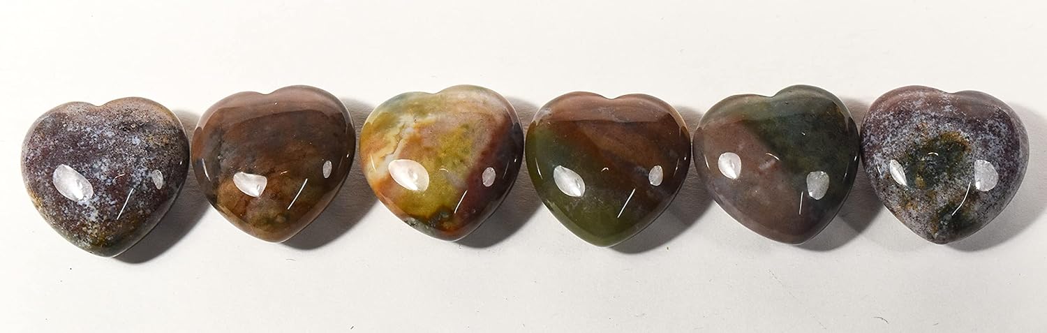 Heart Shaped Gemstone Collection with Red Orange Green Moss Agate
